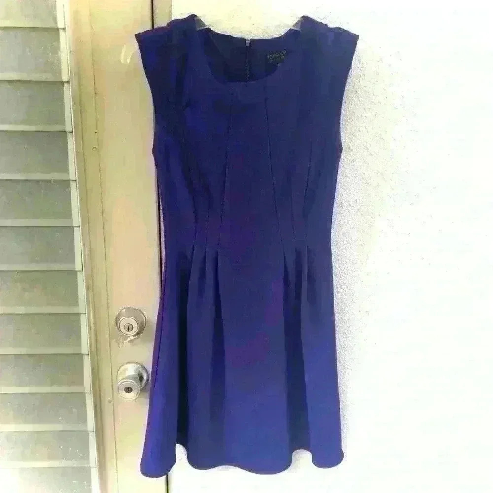 Topshop Dark Purple Sleeveless Fit And Flare Dress